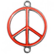 Metalen hangers - tussenzetsels " Peace"  zilver /  spicy orange